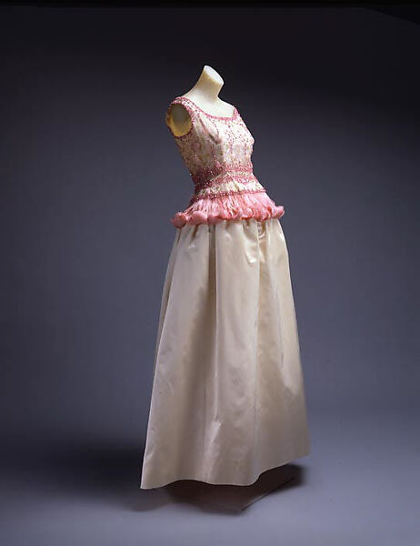 Evening dress, House of Givenchy (French, founded 1952), metallic thread, feathers, silk, French 