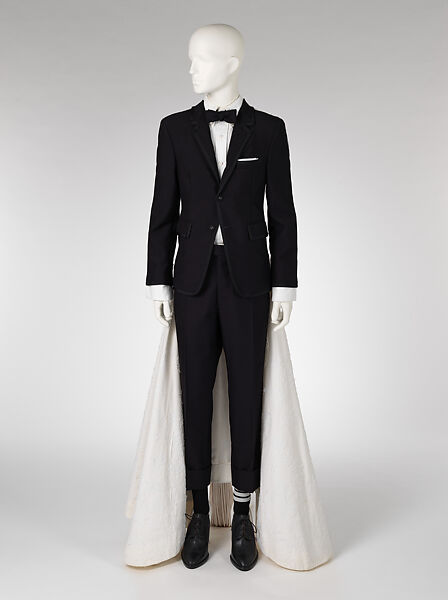 Ensemble, Thom Browne (American, born 1965), (a) wool, cotton, silk, synthetic; (b) wool, metal; (c) cotton, silk; (d) wool, cotton, cupro; (e, f) cotton, nylon, silk; (g, h) leather, silk, American