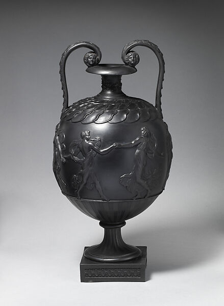 Two-handled vase with maidens from the "Dancing Hours", Wedgwood and Bentley (British, Etruria, Staffordshire, 1769–1780), Black basalt ware, British, Etruria, Staffordshire