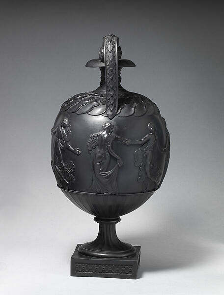 Two-handled vase with maidens from the "Dancing Hours", Wedgwood and Bentley (British, Etruria, Staffordshire, 1769–1780), Black basalt ware, British, Etruria, Staffordshire