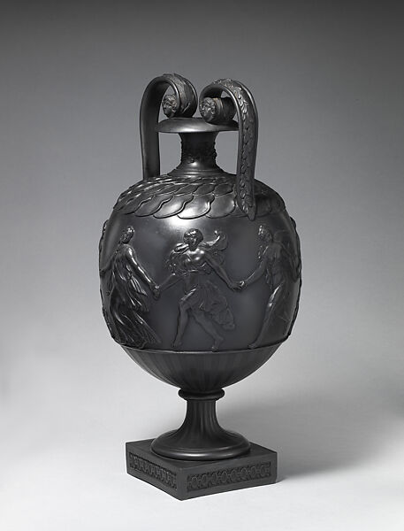 Two-handled vase with maidens from the "Dancing Hours", Wedgwood and Bentley (British, Etruria, Staffordshire, 1769–1780), Black basalt ware, British, Etruria, Staffordshire