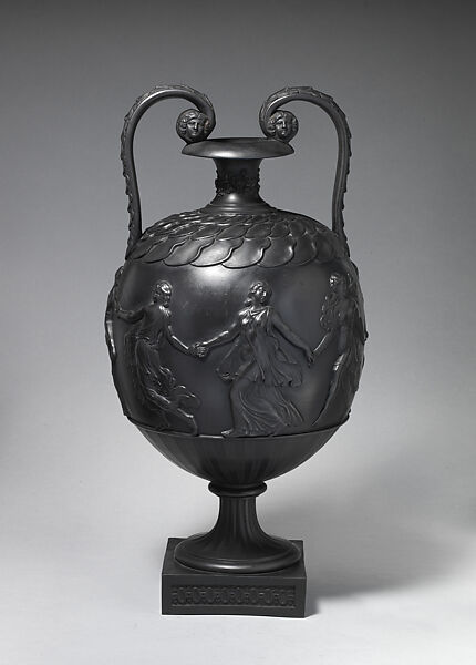 Two-handled vase with maidens from the "Dancing Hours", Wedgwood and Bentley (British, Etruria, Staffordshire, 1769–1780), Black basalt ware, British, Etruria, Staffordshire 