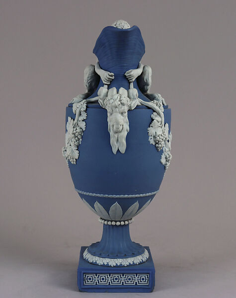 "Sacred to Bacchus" wine ewer, Josiah Wedgwood and Sons (British, Etruria, Staffordshire, 1759–present), Blue and white jasperware, British, Etruria, Staffordshire