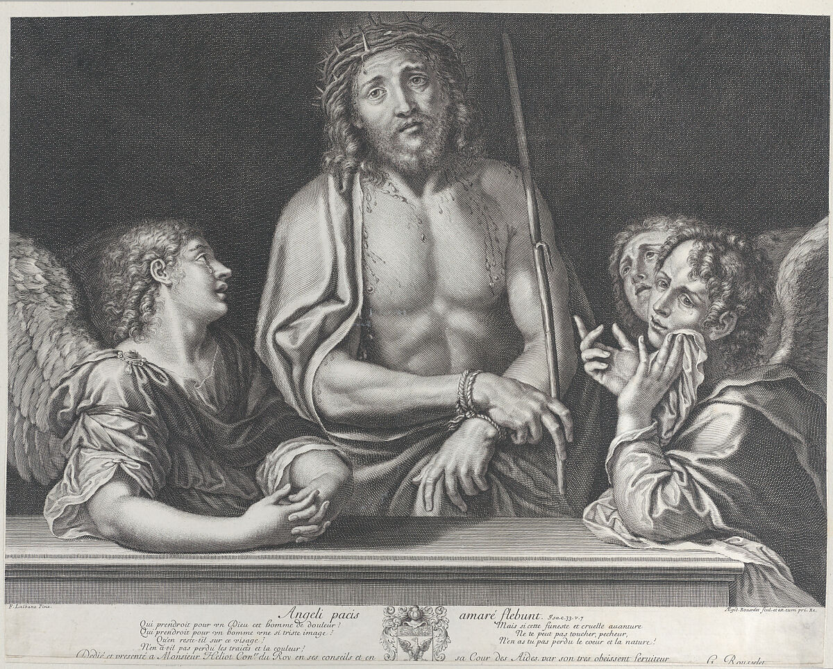 Ecce Homo with three angels, Gilles Rousselet (French, Paris 1614–1686 Paris), Engraving 