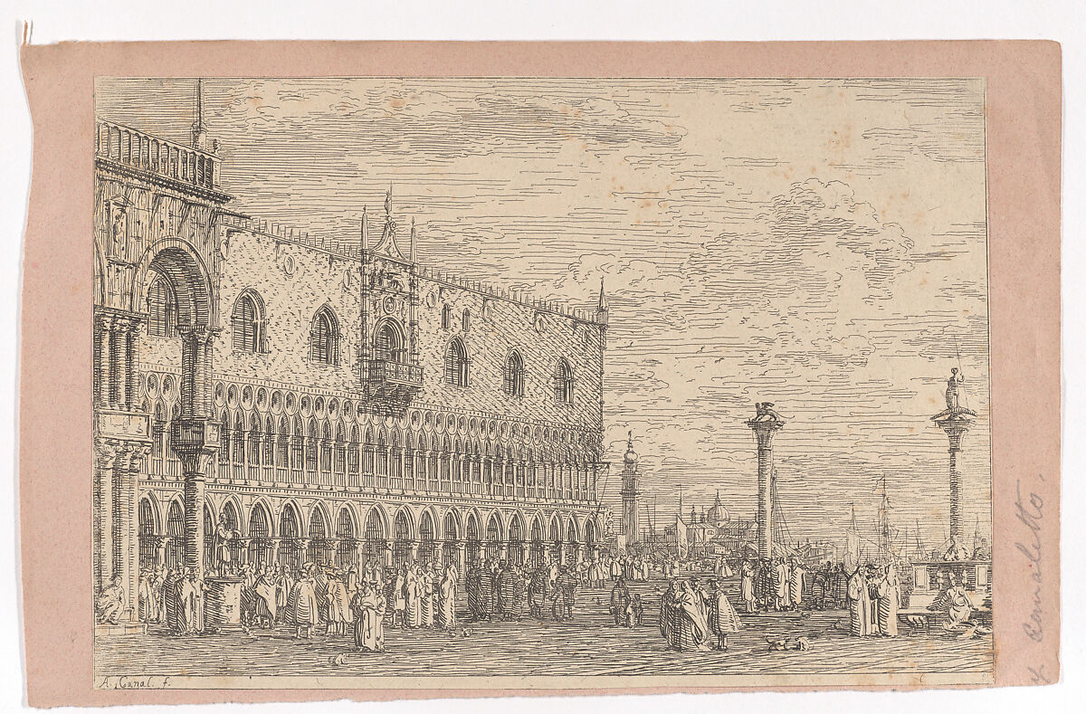 The façade of the Palazzo Ducale, Canaletto (Giovanni Antonio Canal) (Italian, Venice 1697–1768 Venice), Etching 