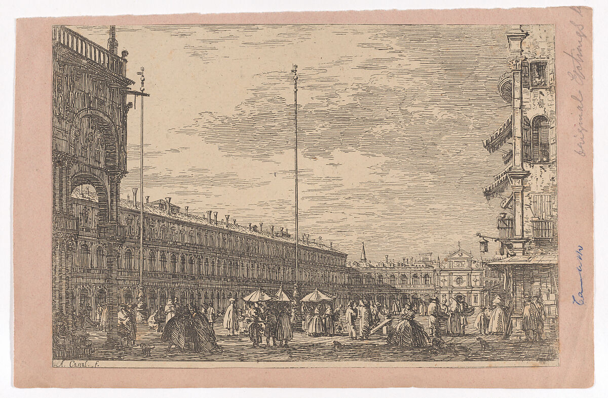 Piazza San Marco with the Procuratie Nuove on the left and the church of San Geminiano in the background, Canaletto (Giovanni Antonio Canal) (Italian, Venice 1697–1768 Venice), Etching 