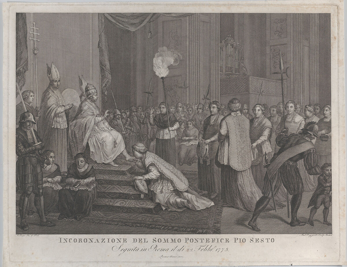 Coronation of Pope Pius VI, Antonio Poggioli (Italian, active Rome, 1796–1801), Engraving 