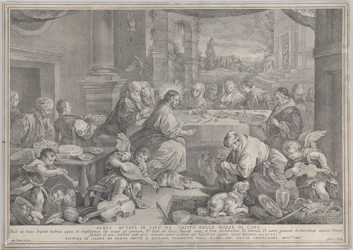 Christ turning wine into water at the wedding at Cana, Pietro Monaco (Italian, Belluno 1707–1772 Venice), Etching 