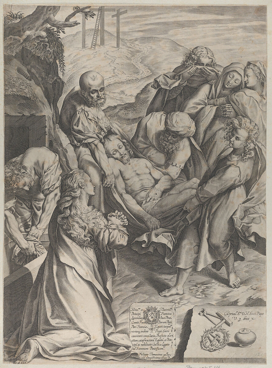 The Entombment, Philippe Thomassin (French, Troyes 1562–1622 Rome), Engraving 