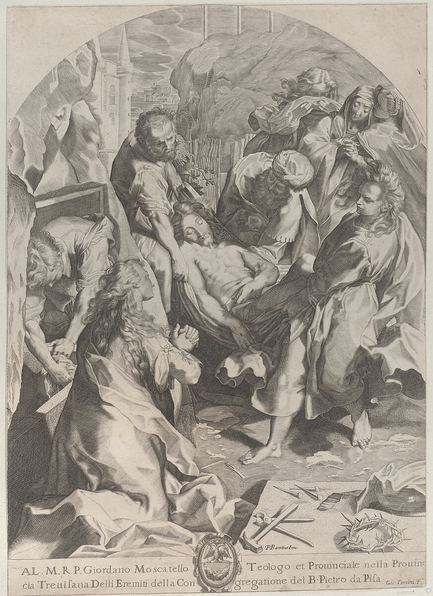 The Entombment, Giovanni Temini (Italian, active ca. 1622), Engraving 