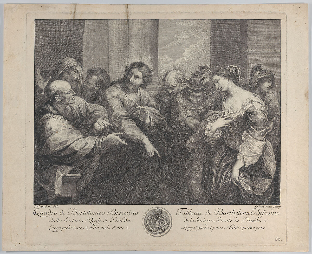 Christ and the woman taken in adultery, Giuseppe Camerata II (Italian, Frascati or Venice 1718–1803 Dresden), Etching and engraving 