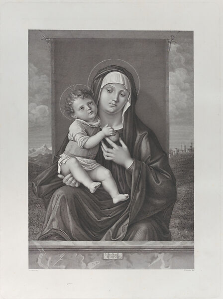 The Virgin and Child seated before a curtain, Luigi Boscolo (Italian, born Rovigo, 1824), Engraving 