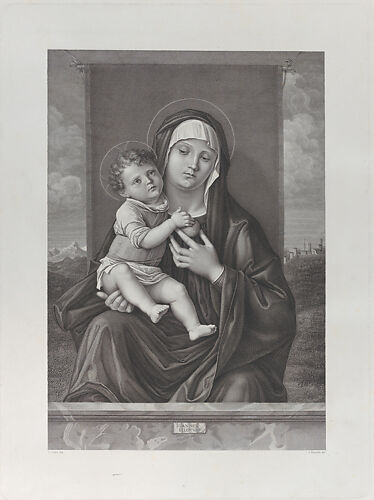 The Virgin and Child seated before a curtain