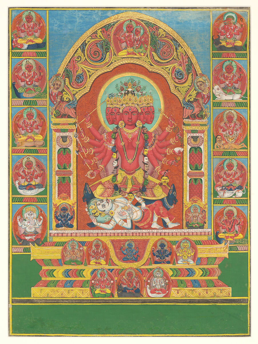 Goddess Tripurasundari, Distemper and gold on cloth, Nepal 