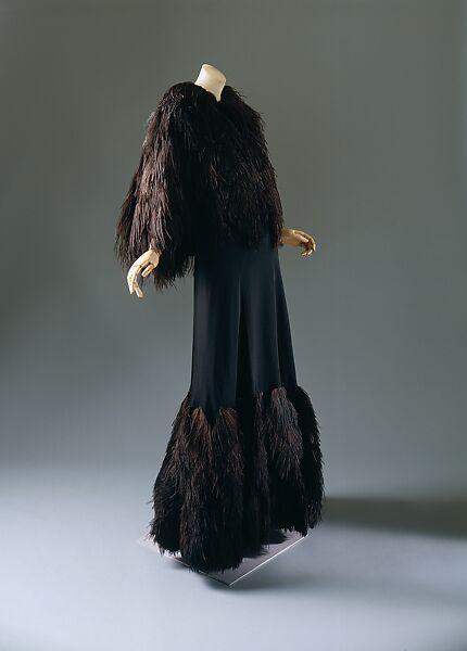 Evening ensemble, House of Chanel (French, founded 1910), silk, feathers, French 