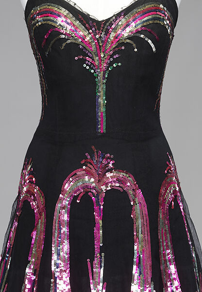 Evening ensemble, House of Chanel (French, founded 1910), silk, plastic, suede, glass, French