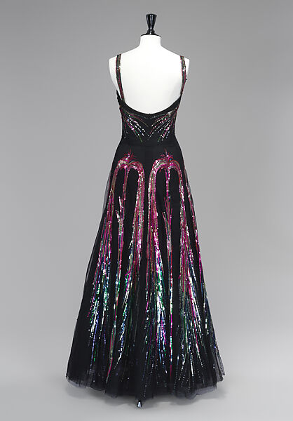 Evening ensemble, House of Chanel (French, founded 1910), silk, plastic, suede, glass, French