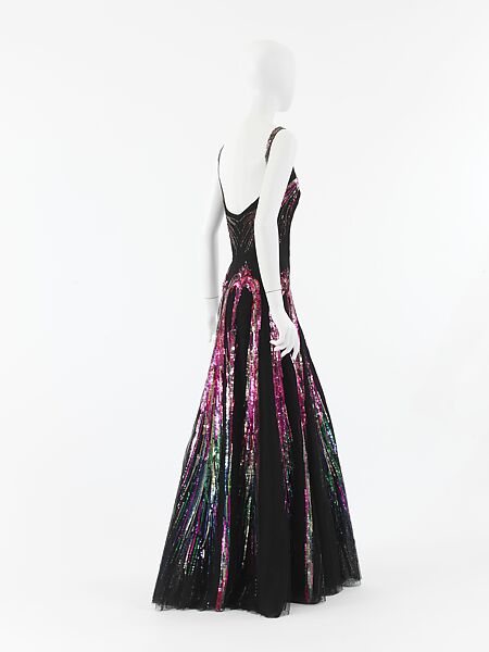 Evening ensemble, House of Chanel (French, founded 1910), silk, plastic, suede, glass, French