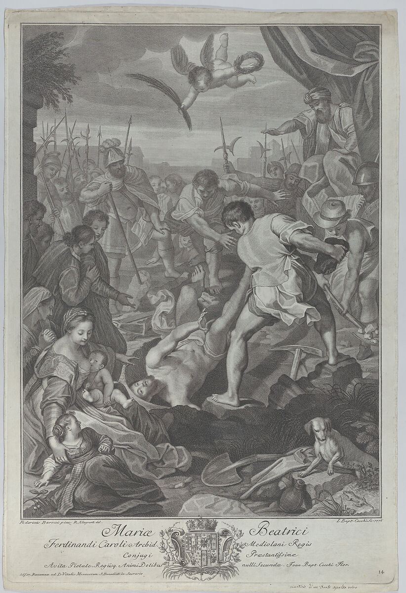 The martyrdom of Saint Vitalis of Milan, who is being buried alive, Giovanni Battista Cecchi (Italian, Florence 1748/49–after 1807), Engraving 