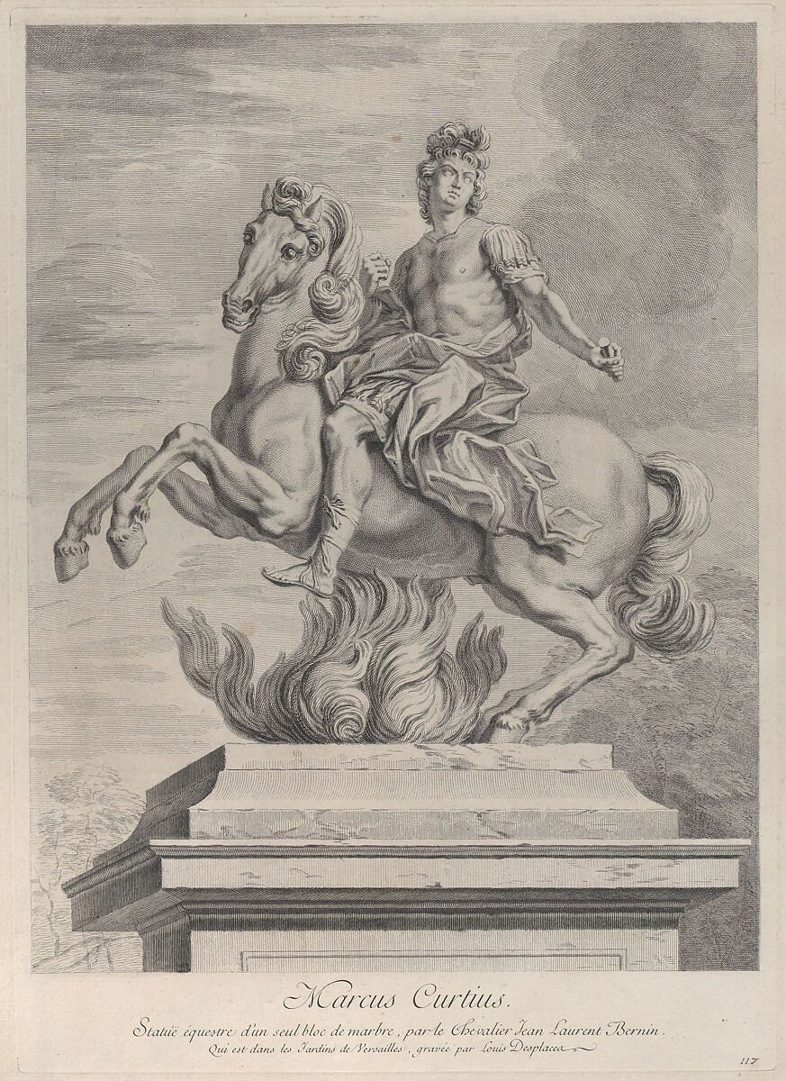 A statue of Marcus Curtius on horseback, Louis Desplaces (French, Paris 1682–1739 Paris), Etching 