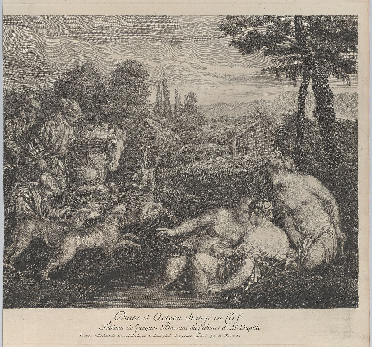 Diana and Acteon, Etienne Fessard (French, Paris 1714–1777 Paris), Etching 
