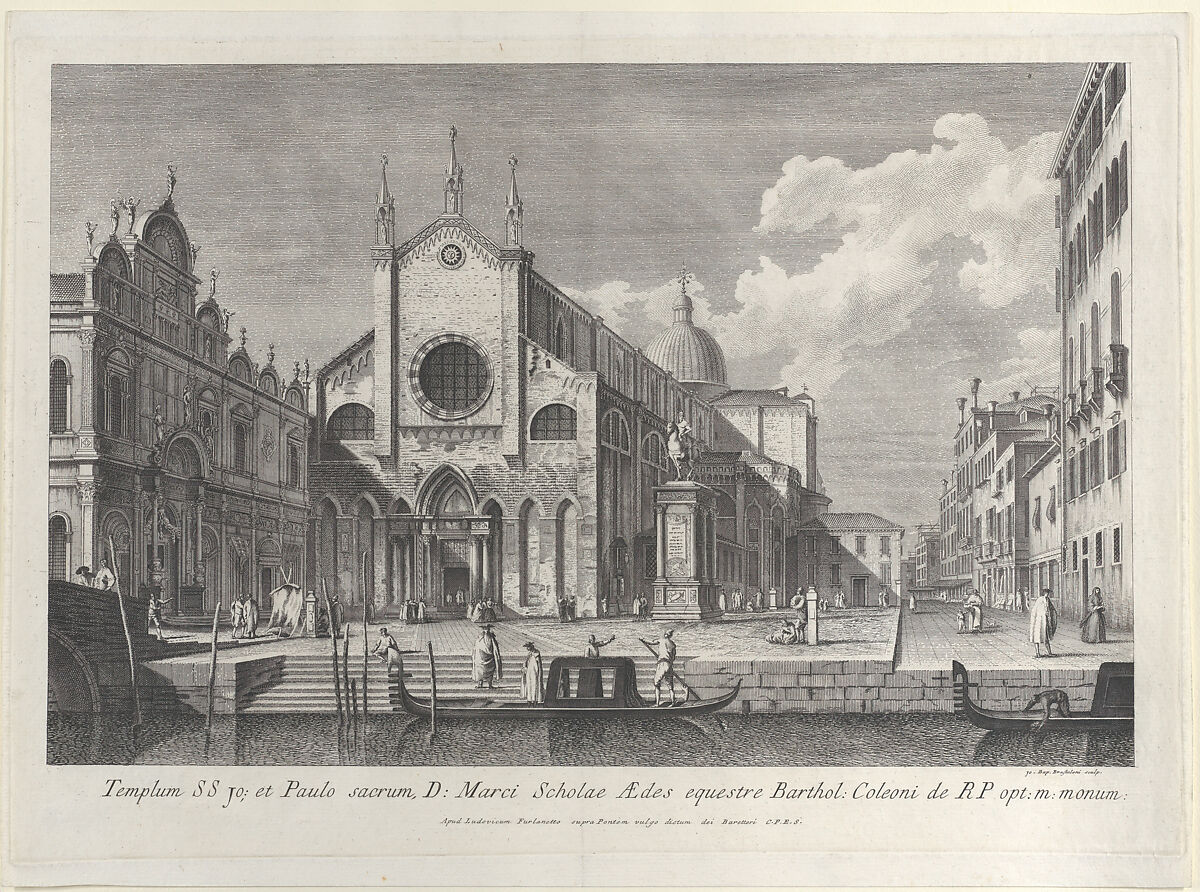 View of Santi Giovanni e Paolo (San Zanipolo), Venice, Giovanni Battista Brustolon (Italian, Venice 1712–1796 Venice), Etching 