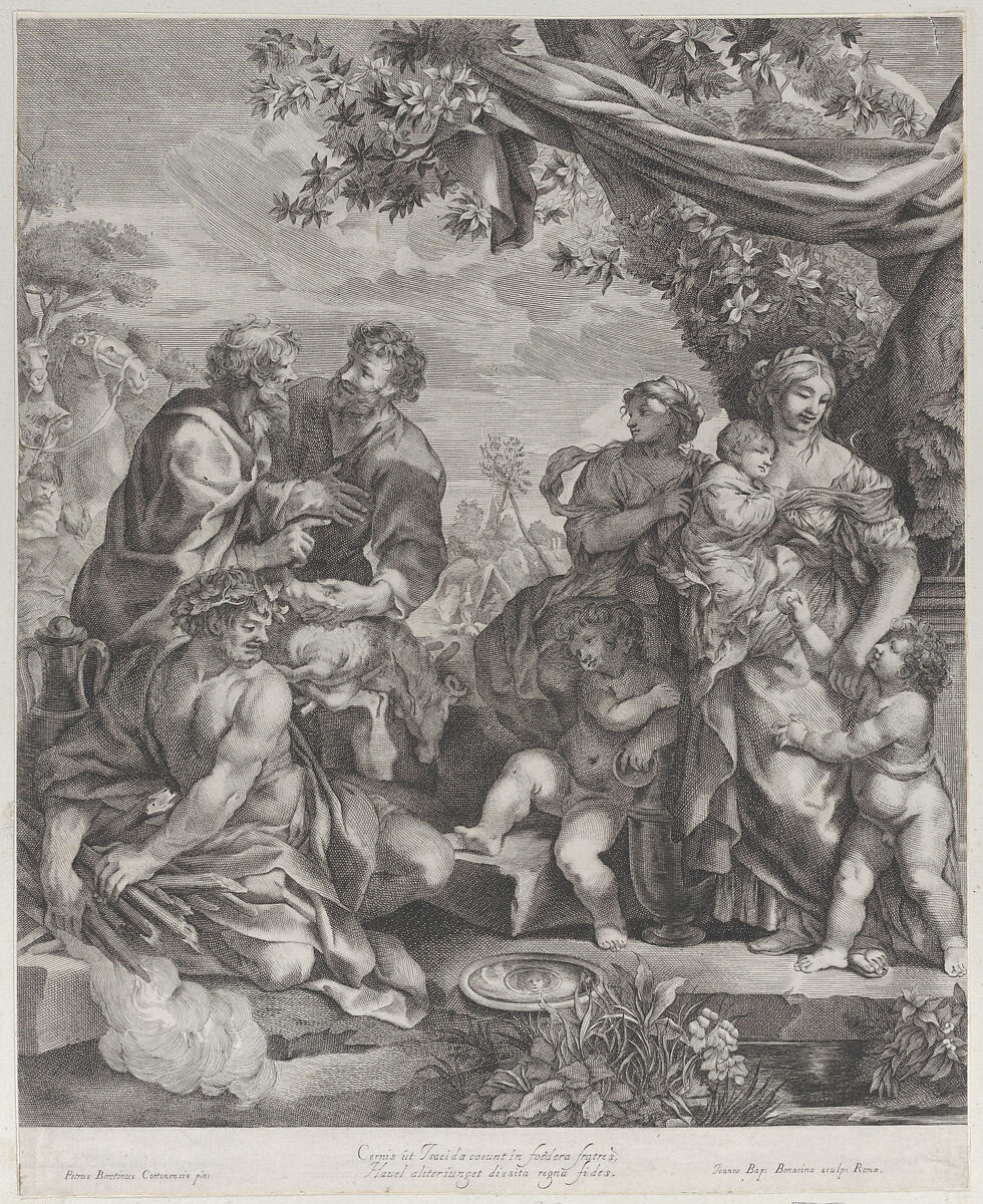 Allegorical scene with a sacrificial lamb, Giovanni Battista Bonacina (Italian, Milan 1620–ca. 1670), Etching and engraving 