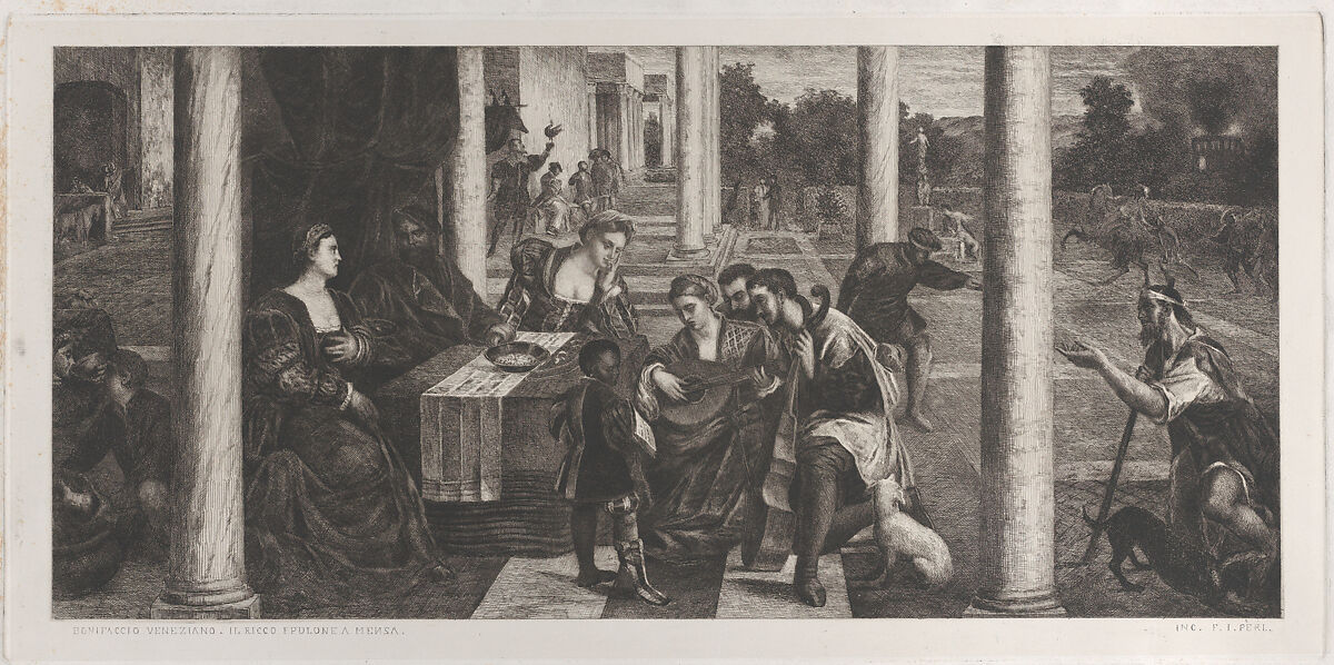 The parable of the rich man (Dives) and Lazarus, Anonymous (F.I. Perl), Engraving 