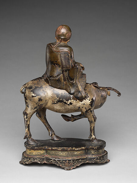 Laozi riding an ox, Xue Mingyang (Chinese, active late 16th–early 17th century), Copper alloy, pigments, China