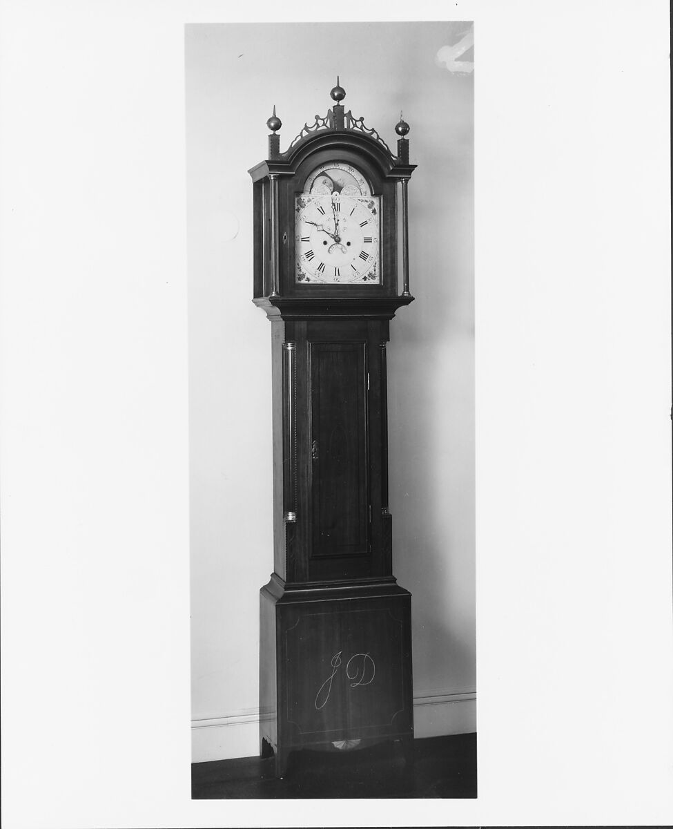 Tall clock, James Dinsmore (active ca. 1803–1823), Cherry, mahogany with maple, white pine, yellow poplar, American