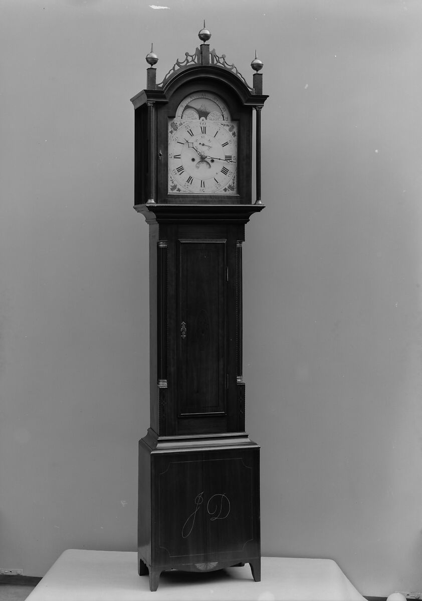 Tall clock, James Dinsmore (active ca. 1803–1823), Cherry, mahogany with maple, white pine, yellow poplar, American 