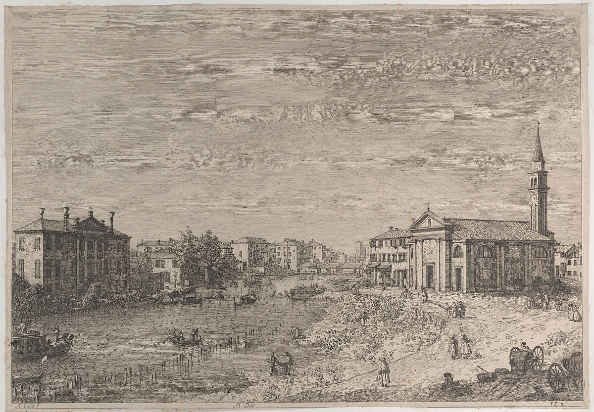 Al Dolo: the church of Dolo, dedicated to San Rocco, on the bank of the Brenta, facing the villa Zanon-Bon, Canaletto (Giovanni Antonio Canal) (Italian, Venice 1697–1768 Venice), Etching; third state of three (Bromberg) 