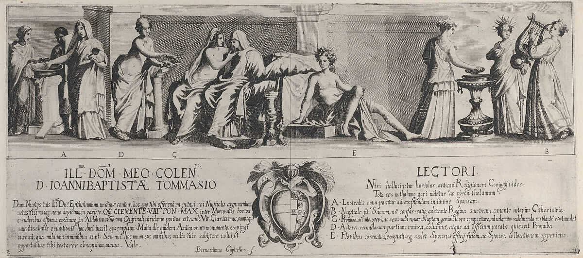 A Marriage Ceremony, after an antique painting in the possession of the Aldobrandini, Bernardino Capitelli (Italian, Siena, 1590–1639), Etching 