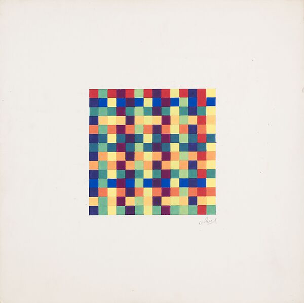Spectrum of 14 Colors in 196 Squares, Julio Le Parc (Argentine, born Mendoza, 1928), Opaque watercolor with graphite on board 