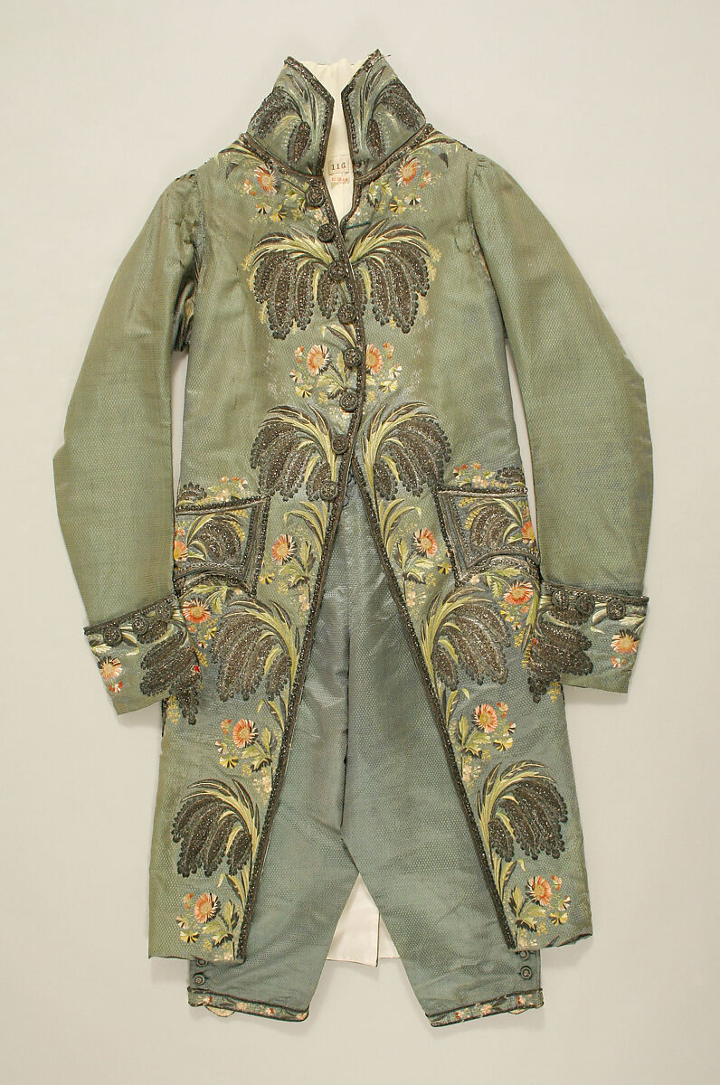 Ensemble, silk, metal thread, French 