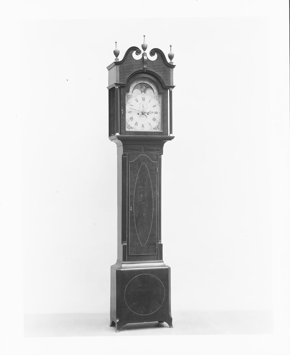 Tall Clock, Attributed to Matthew Egerton Jr. (active ca. 1785–1837), Mahogany, satinwood, tulip poplar, white pine, American 