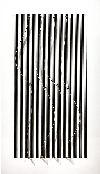 Form in Contortion over Thread (Forme en Contorsion sur Trame), Julio Le Parc (Argentine, born Mendoza, 1928), Wood, metal, motor, silkscreen on cardboard, and acrylic on wood, N/A.