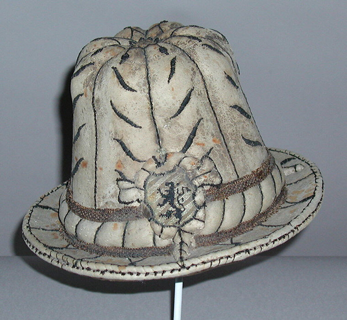 Hat, leather, silk, probably Austrian