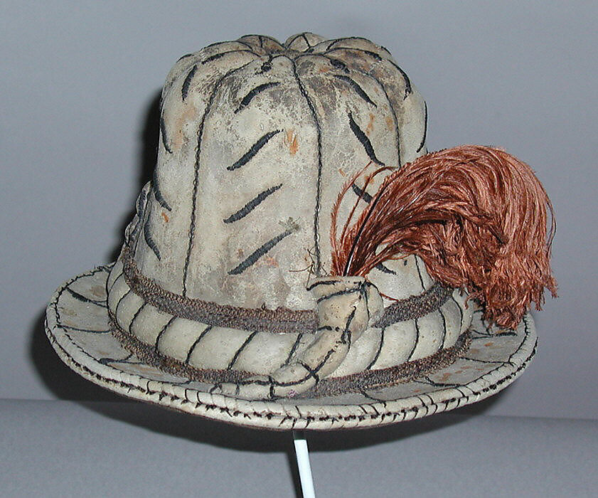 Hat, leather, silk, probably Austrian