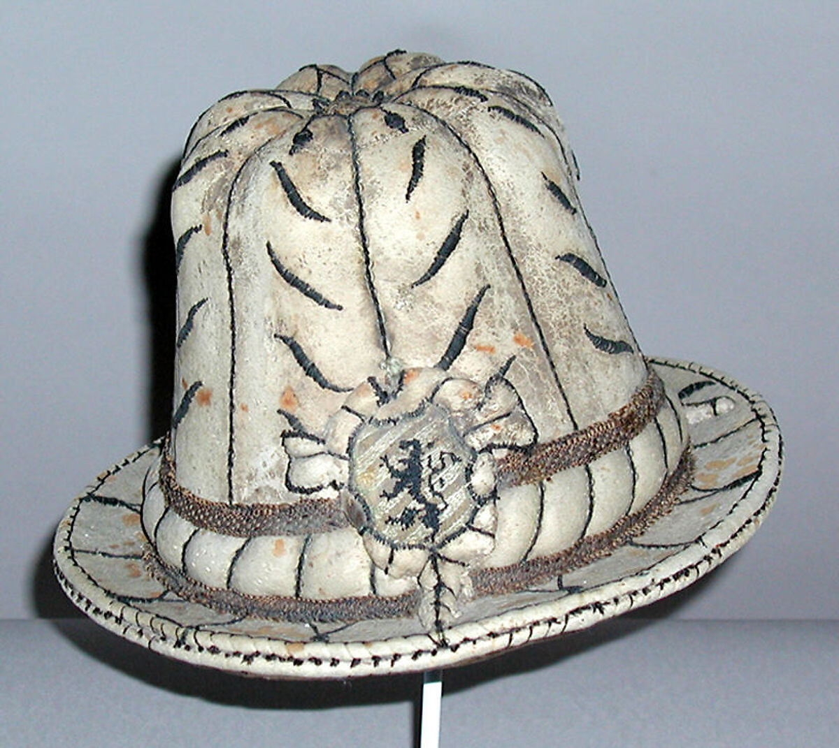Hat, leather, silk, probably Austrian