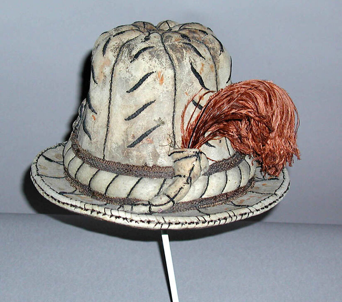 Hat, leather, silk, probably Austrian