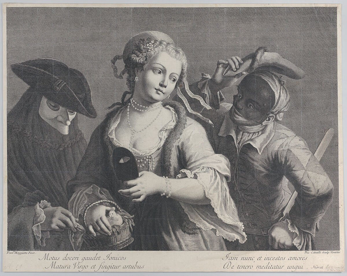 Three half-length figures from a Venetian carnival, Niccolò Cavalli (Italian, Longarone, 1730–1822), Etching and engraving 