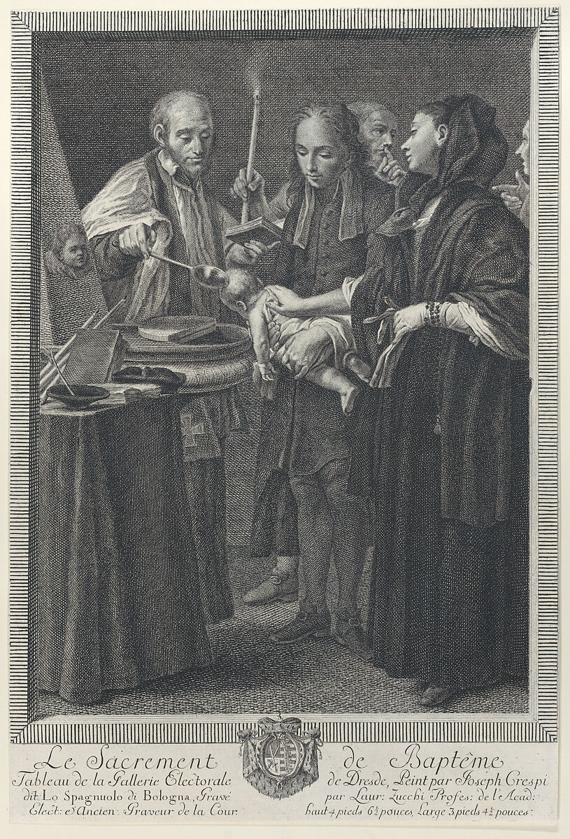 Baptism, from "The Seven Sacraments", Lorenzo Zucchi (Italian, Venice 1704–1779 Dresden), Etching 