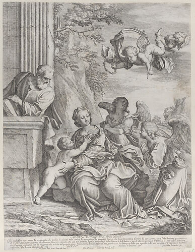 The Holy Family with angels at right and overhead