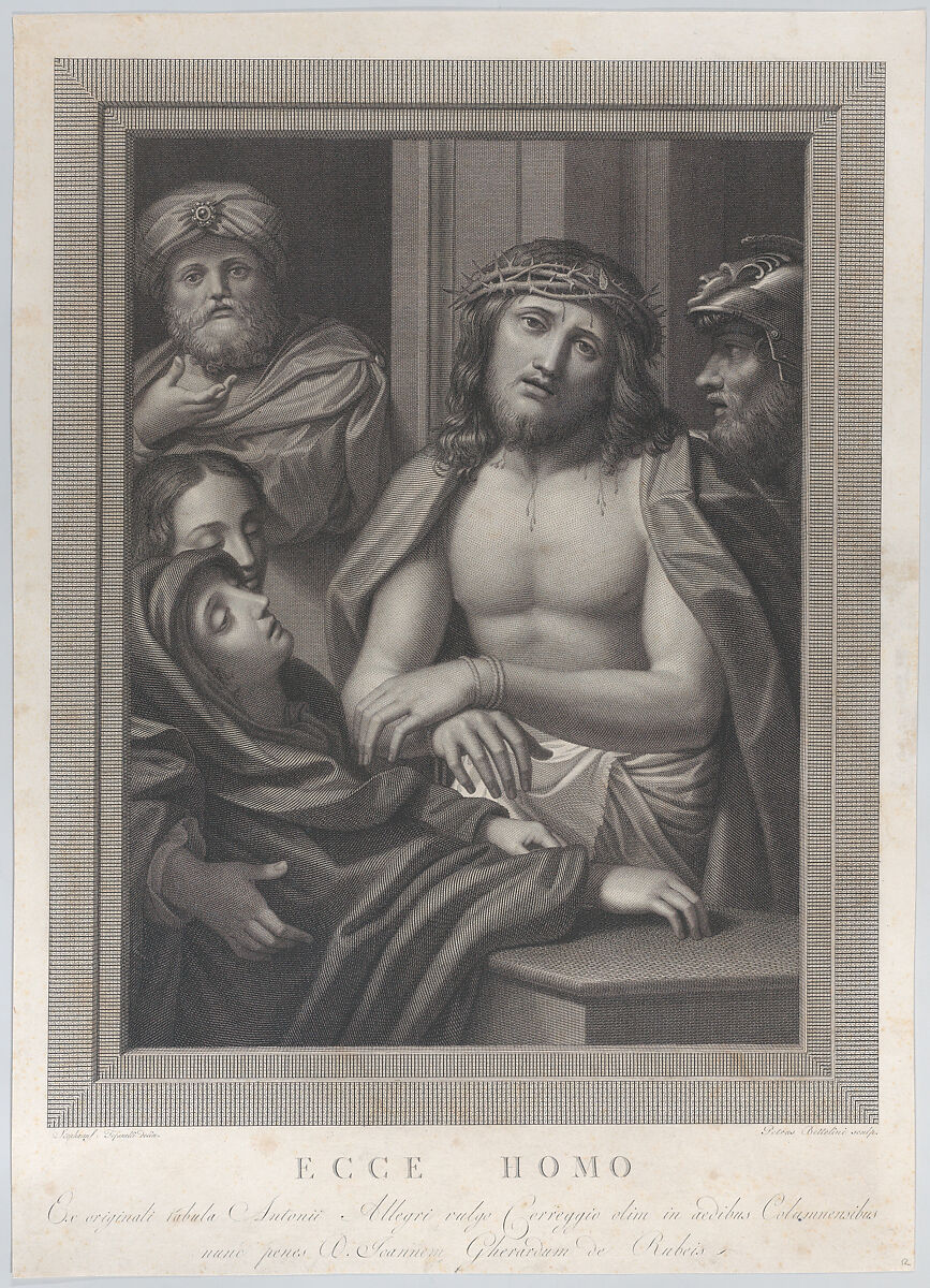 Ecce Homo, with Pontius Pilate behind him at left, the Virgin fainting at lower left, and a soldier at right, Pietro Antonio Leone Bettelini (Italian, Lugano 1763–1829 Rome), Engraving 