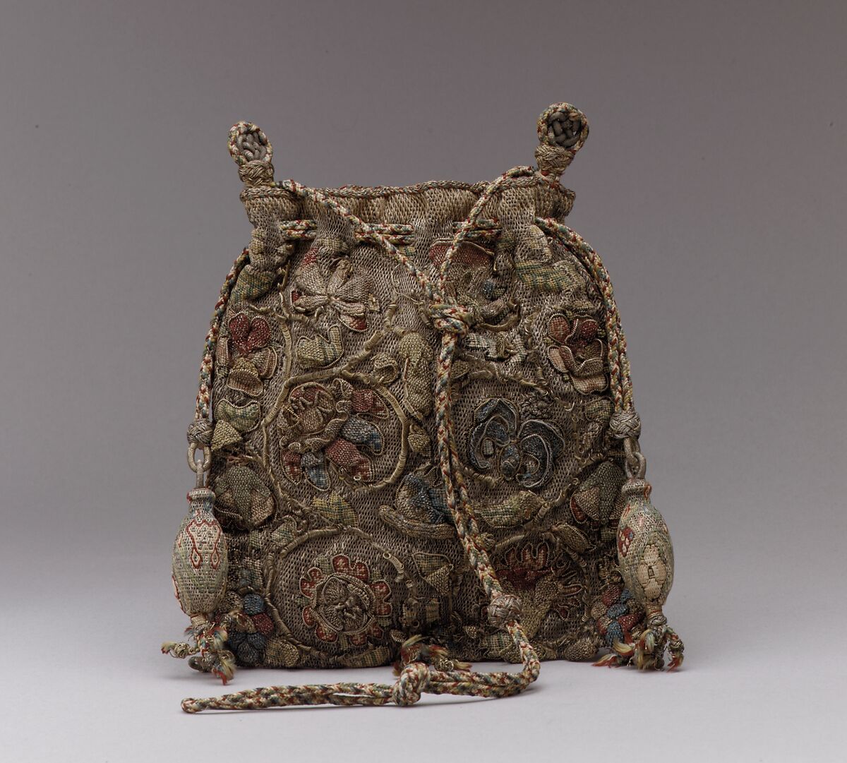 Purse, silk, gold, silver, linen, British