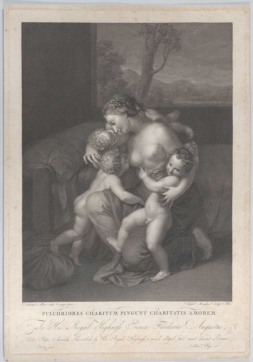 Charity with three small children, Raphael Morghen (Italian, Naples 1758–1833 Florence), Engraving 