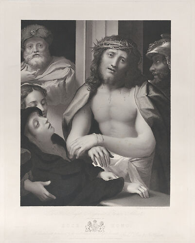 Ecce Homo, with Pontius Pilate behind him at left, the Virgin fainting at lower left, and a soldier at right