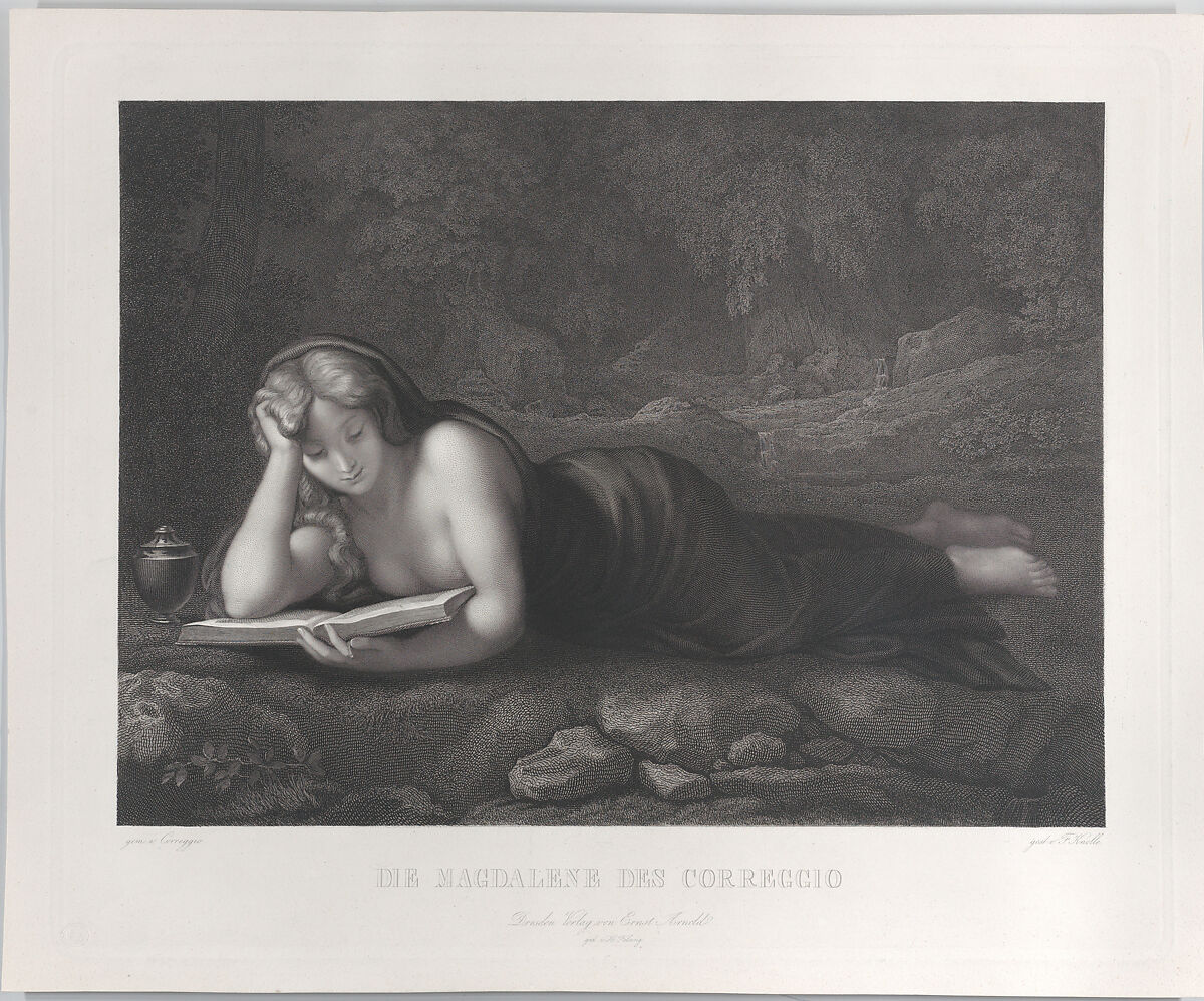Mary Magdalene reading in the desert, Johann Heinrich Friedrich Ludwig Knolle (German, Brunswick 1807–1877 Brunswick), Engraving 