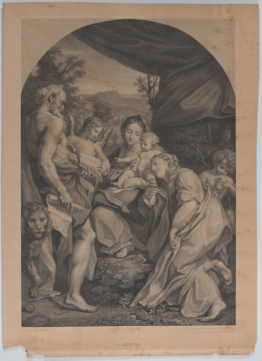 Virgin and Child with Saint Jerome at left, Francesco Bartolozzi (Italian, Florence 1728–1815 Lisbon), Engraving 